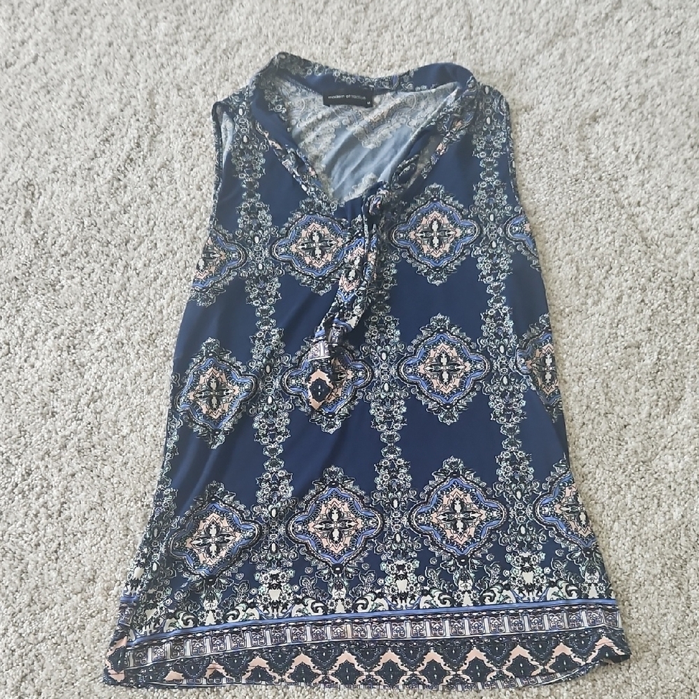 Navy Blue Patterned Blouse